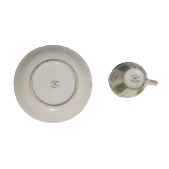 Vintage Ucagco Demitasse Cup & Saucer Set Pink Flower Gold Green Occupied Japan - Picture 4 of 5